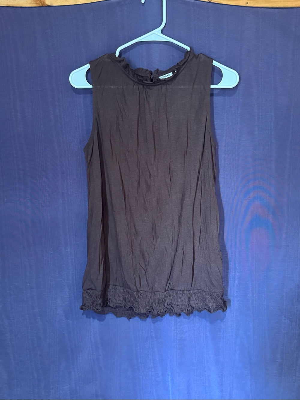 Cato Brown Sleeveless Ruffle Neck Tank